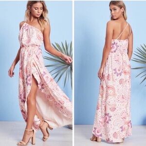 LOVERS & FRIENDS Valentina Pink Paisley Strappy One Shoulder Maxi Dress